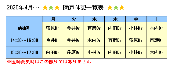 アレルギー外来担当表